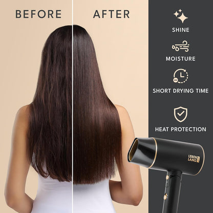 Ionic Hair Dryer 1875W - Compact, Portable, Lightweight, with Diffuser and Bag for Travel